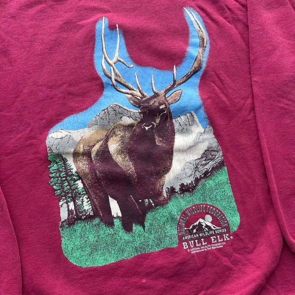 Vintage 9s National Wildlife Federation Bull Elk Graphic Sweatshirt Size Large - Picture 2 of 6